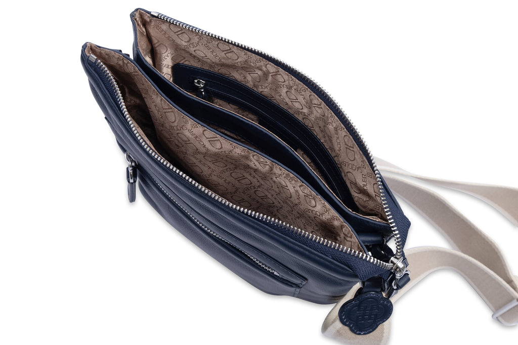 Ellen Leather 3-Section Zip-Top Crossbody bag, Handmade by Saddler