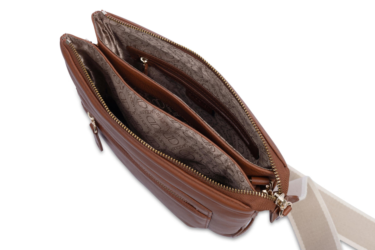 Ellen Leather 3-Section Zip-Top Crossbody bag, Handmade by Saddler