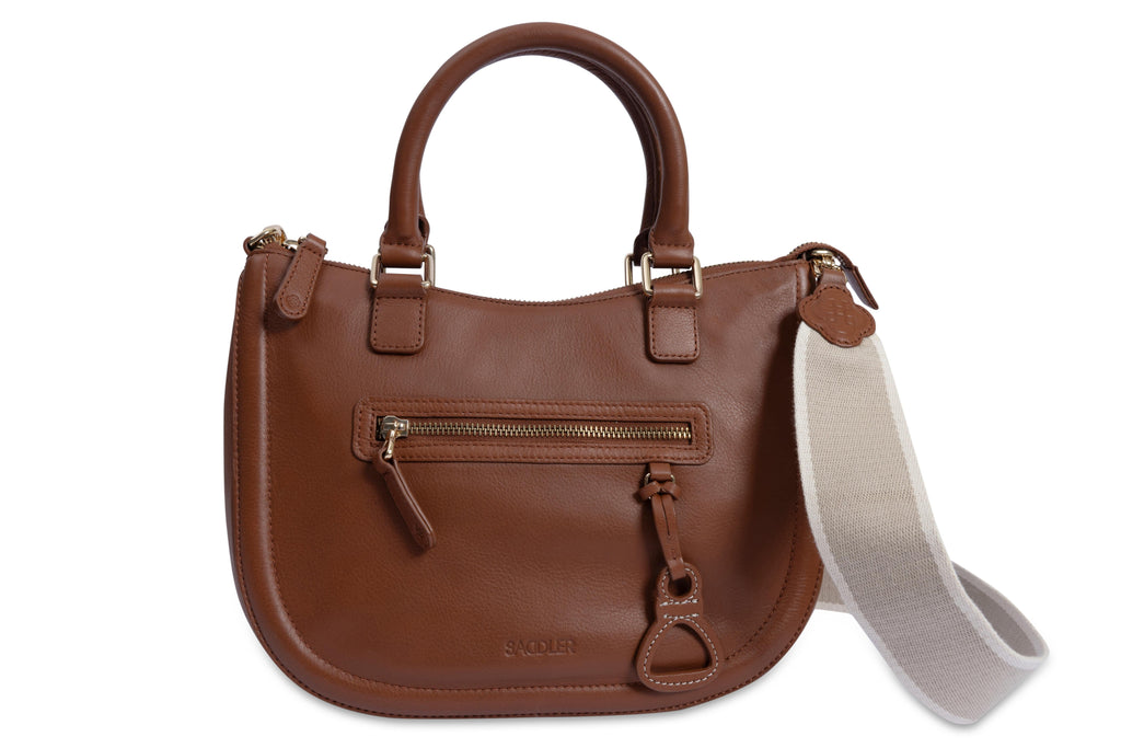 SADDLER "Chloe" Real Leather Twin-Handle Handbag with Crossbody Strap, Handmade, with Keepsake Pouch