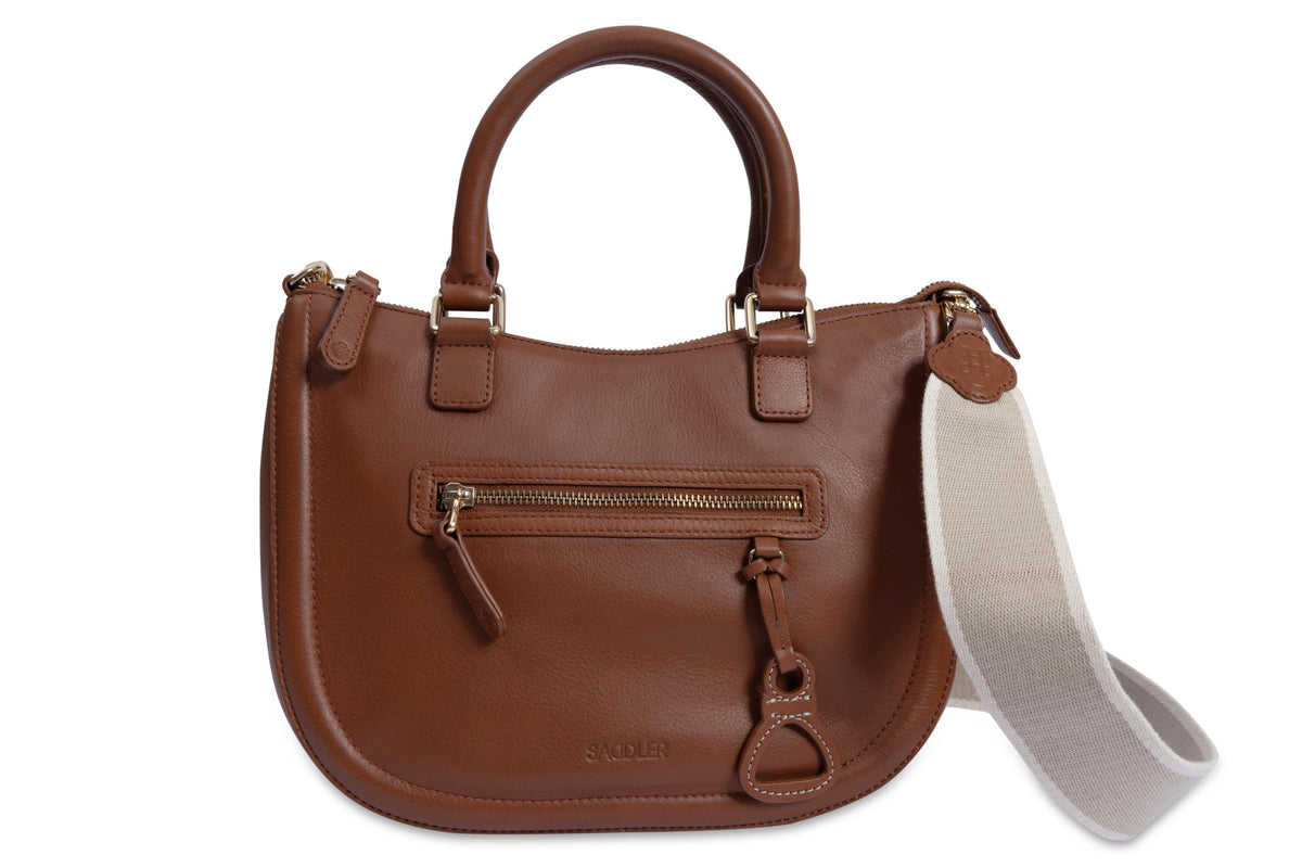 SADDLER "Chloe" Real Leather Twin-Handle Handbag with Crossbody Strap, Handmade, with Keepsake Pouch
