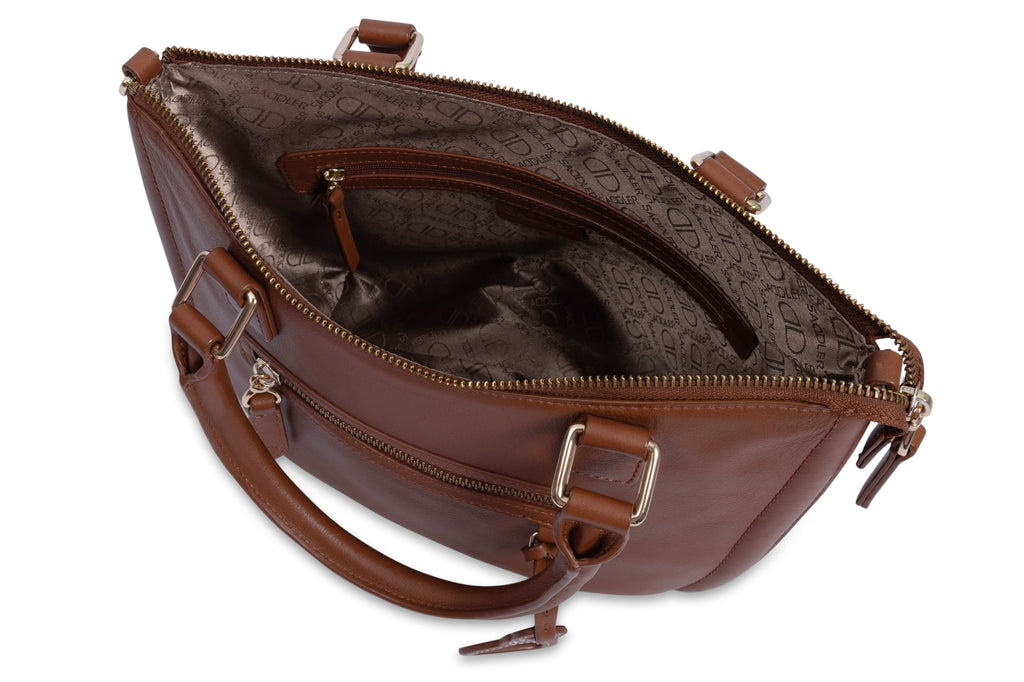 SADDLER "Chloe" Real Leather Twin-Handle Handbag with Crossbody Strap, Handmade, with Keepsake Pouch