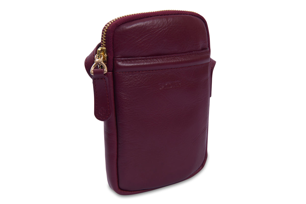 SADDLER "Margot" Real Leather Crossbody Zip Top RFID Phone Pouch, Gift Boxed