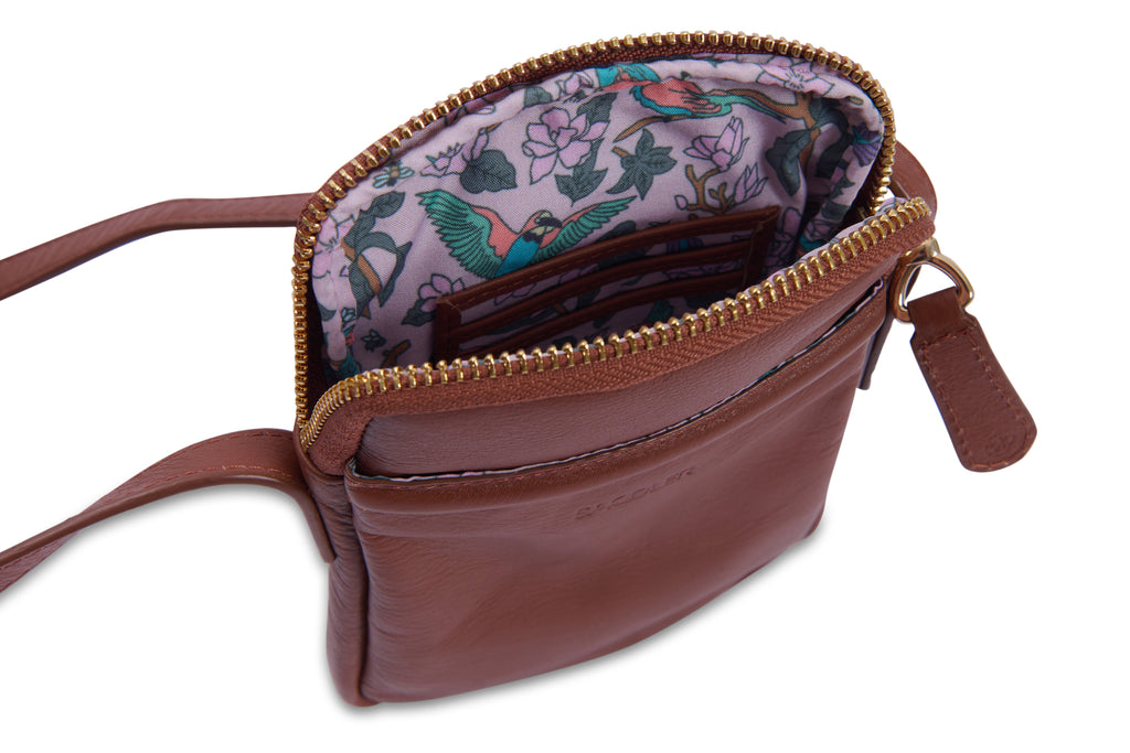SADDLER "Margot" Real Leather Crossbody Zip Top RFID Phone Pouch, Gift Boxed