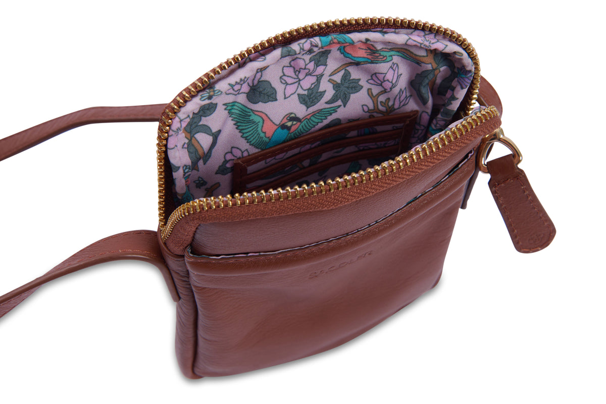 SADDLER "Margot" Real Leather Crossbody Zip Top RFID Phone Pouch, Gift Boxed