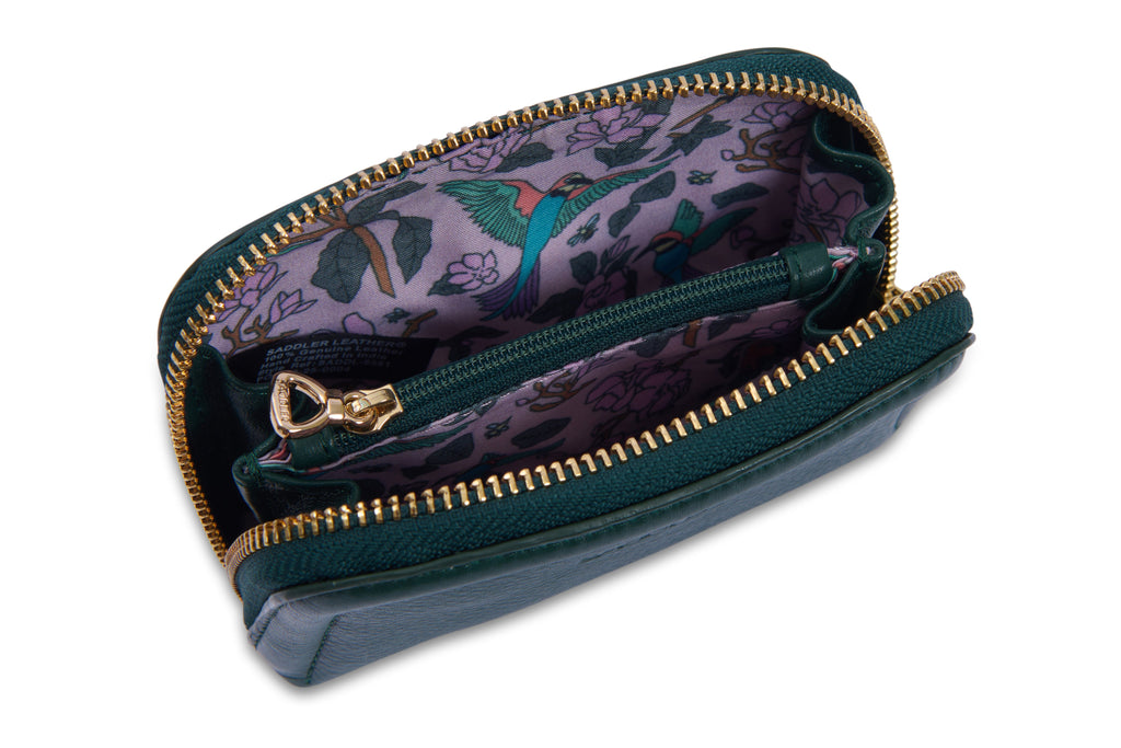 SADDLER "Annabelle" 2 Section RFID Real Leather Zip Top Coin Purse (Gift Boxed)