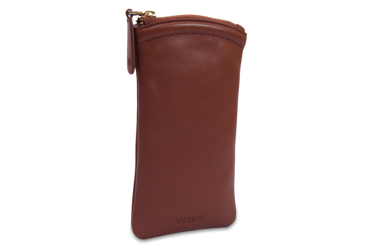 SADDLER "Mabel" Zip Top Real Leather Glasses Case with Card Holder (Gift Boxed)