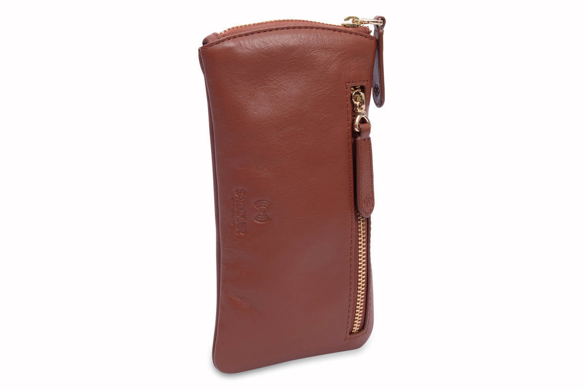 SADDLER "Mabel" Zip Top Real Leather Glasses Case with Card Holder (Gift Boxed)