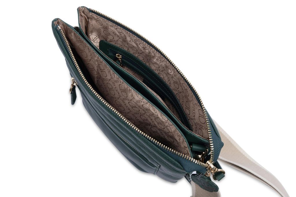 Ellen Leather 3-Section Zip-Top Crossbody bag, Handmade by Saddler