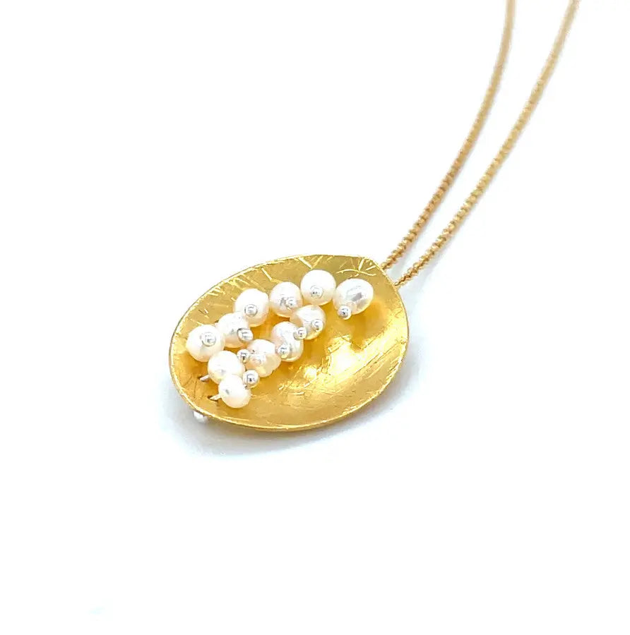 Leaf Mars Necklace, Sterling Silver with Gold Plate & Fresh Water Pearls