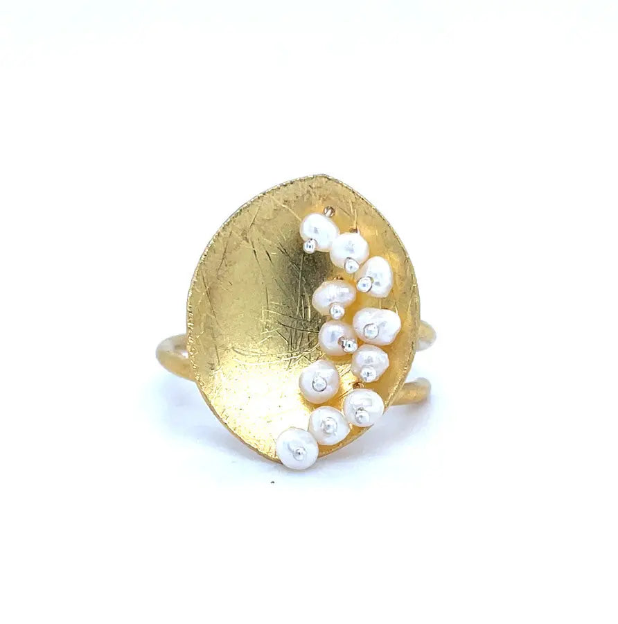 Leaf Mars Ring, Sterling Silver with Gold Plate with Baby Pearls