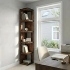 Valora Solid Wood Corner Bookshelf In Walnut Colour – Open Bookcase, Rustic Design