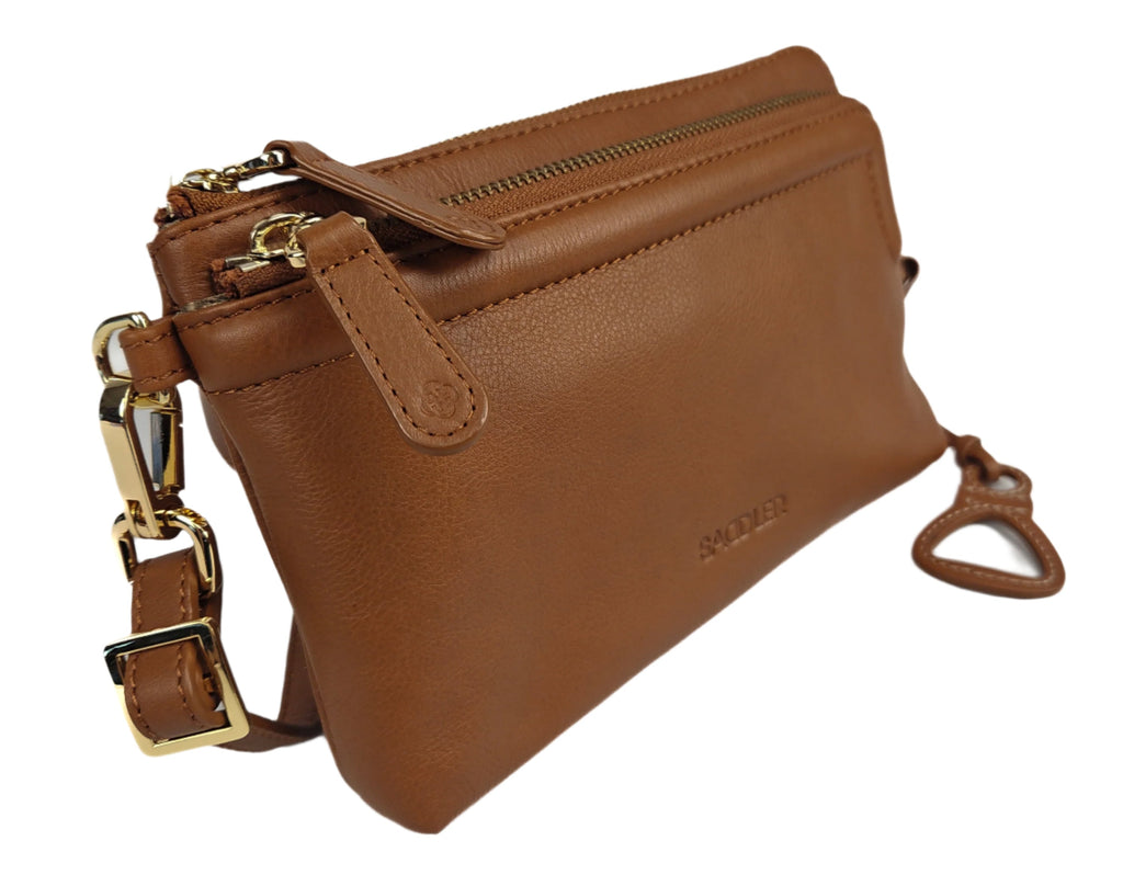 Heather Leather Clutch & Crossbody Bag, Handmade by Saddler, Versatile & Compact