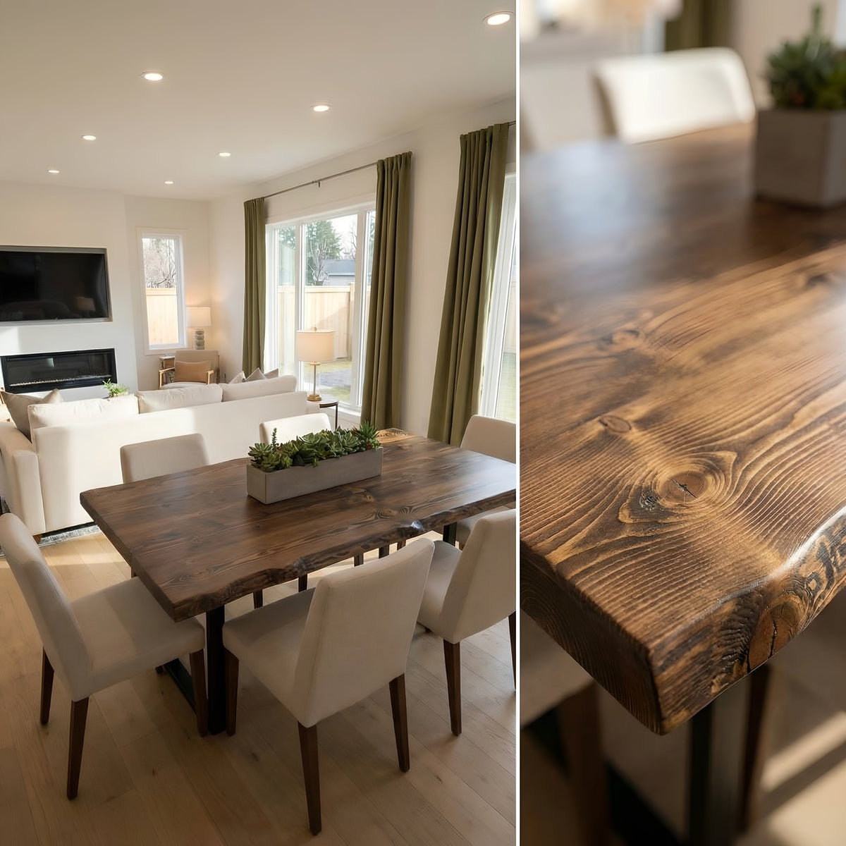 Live / Waney Walnut Colour Edge Dining Table With Metal Legs