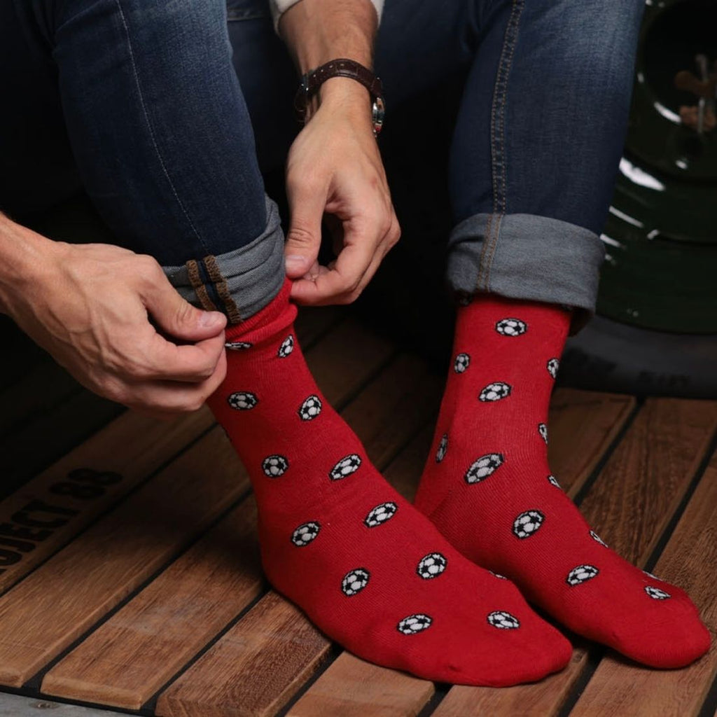 Red Football Bamboo-Blend Socks