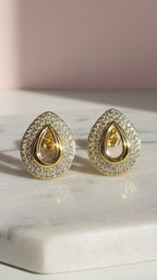 Curved Oval Cut Out Crystal Stud Earrings