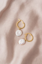 Round Pearl Drop Hoops: Gold