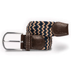 Beige & Blue Zigzag Recycled Woven Belt