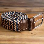 Beige & Blue Zigzag Recycled Woven Belt