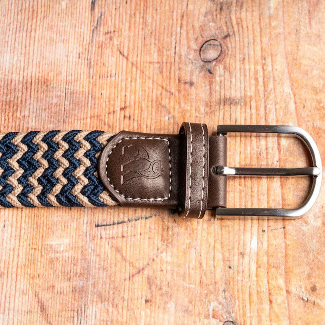 Beige & Blue Zigzag Recycled Woven Belt