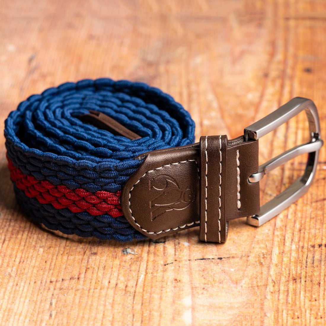 Blue & Burgundy Stripe Recycled Woven Belt