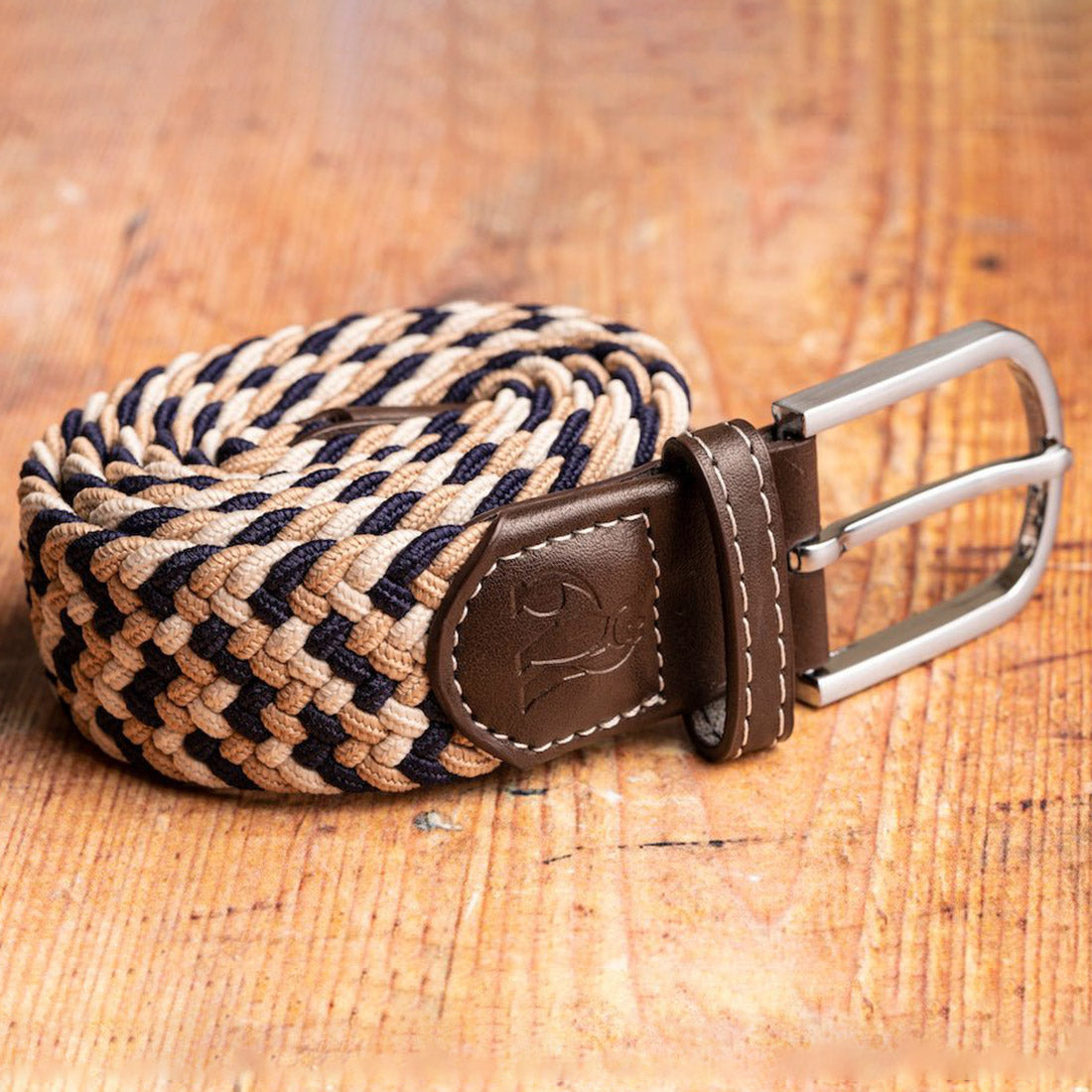 Navy & Beige Zigzag Recycled Woven Belt