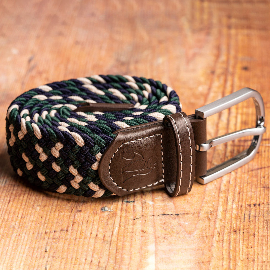 Navy & Green Zigzag Recycled Woven Belt