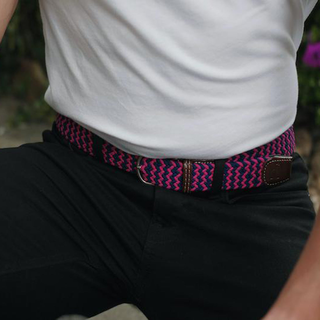 Pink & Blue Zigzag Recycled Woven Belt