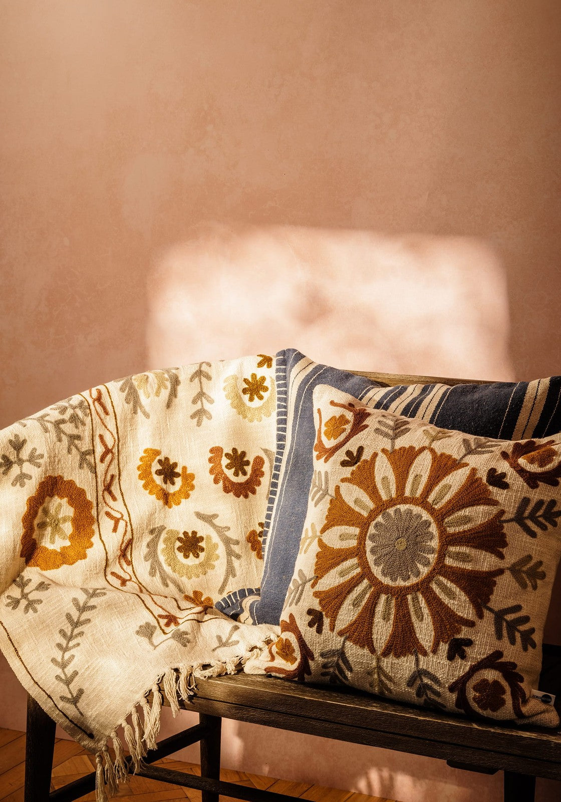 Samuel Natural Suzani Embroidered Throw