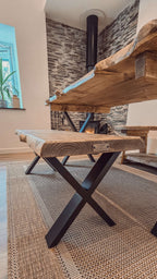 Live / Waney Edge Dining Table With X Cross Metal Legs