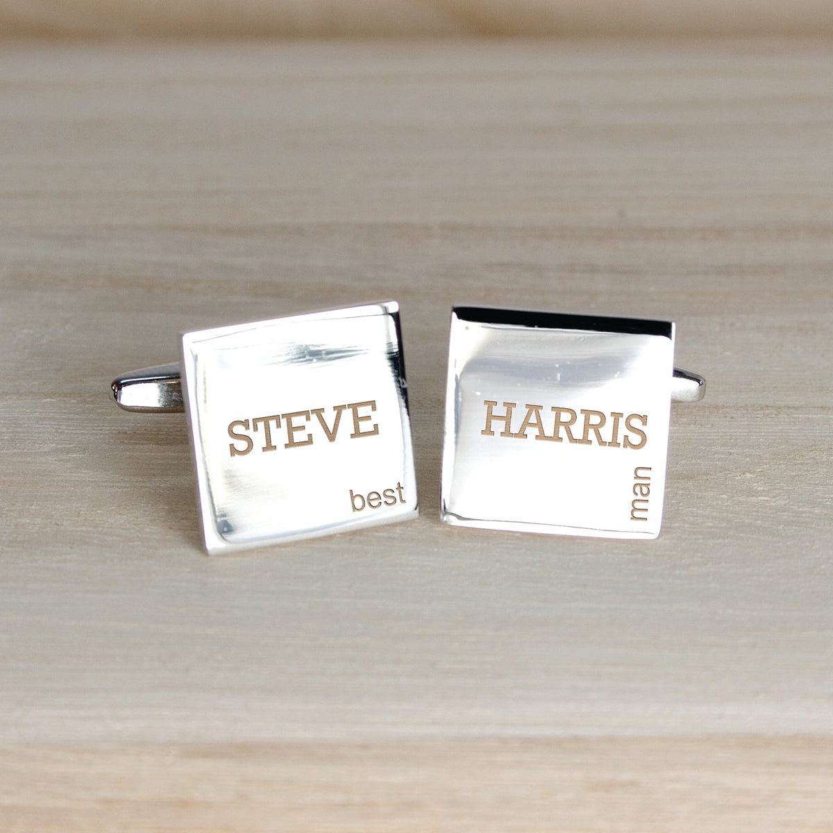 Personalised Contemporary Silver-Plated Square Cufflink Set