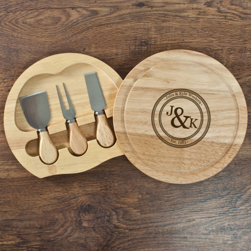 Monogrammed Couples’ Emblem Cheese Board Set
