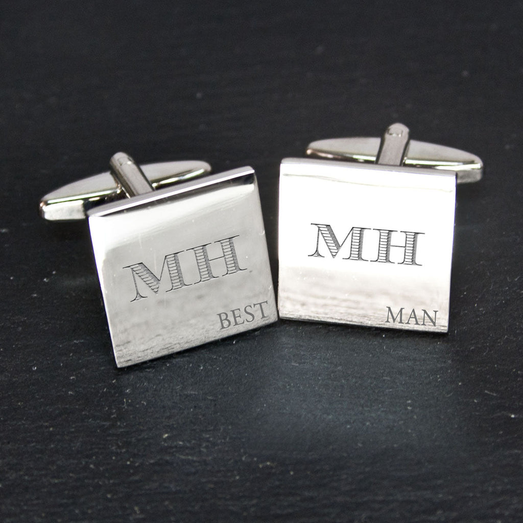 Monogrammed Classic Square Silver Cufflink Set