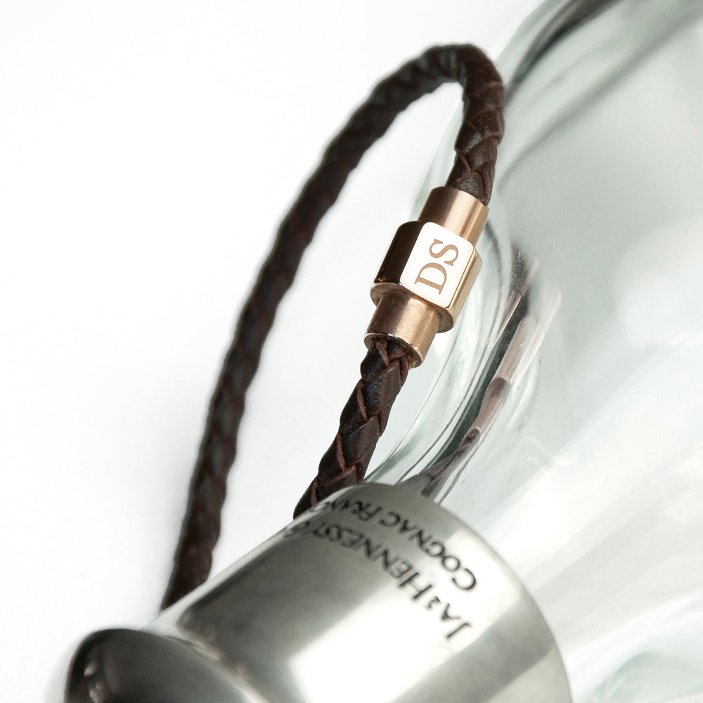 Personalised Men's Woven Leather Bracelet with Rose Gold Clasp