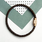 Personalised Men's Woven Leather Bracelet with Rose Gold Clasp