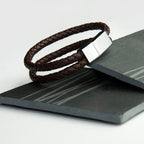 Personalised Men's Dual Leather Woven Bracelet in Umber