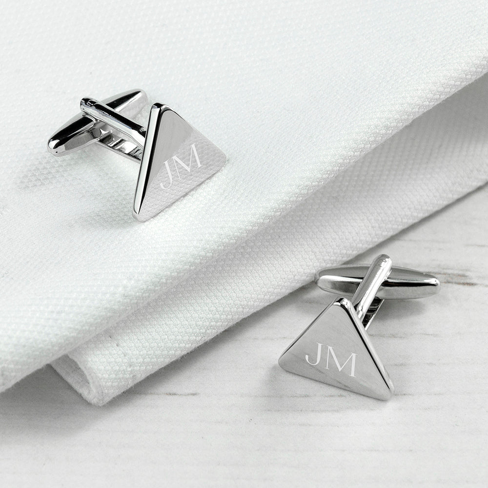 Personalised Rhodium-Plated Triangle Cufflinks