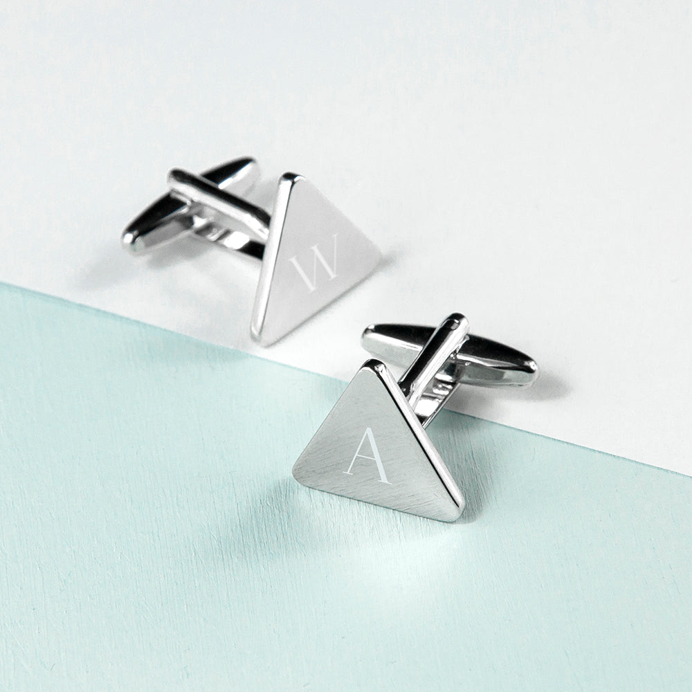 Personalised Rhodium-Plated Triangle Cufflinks