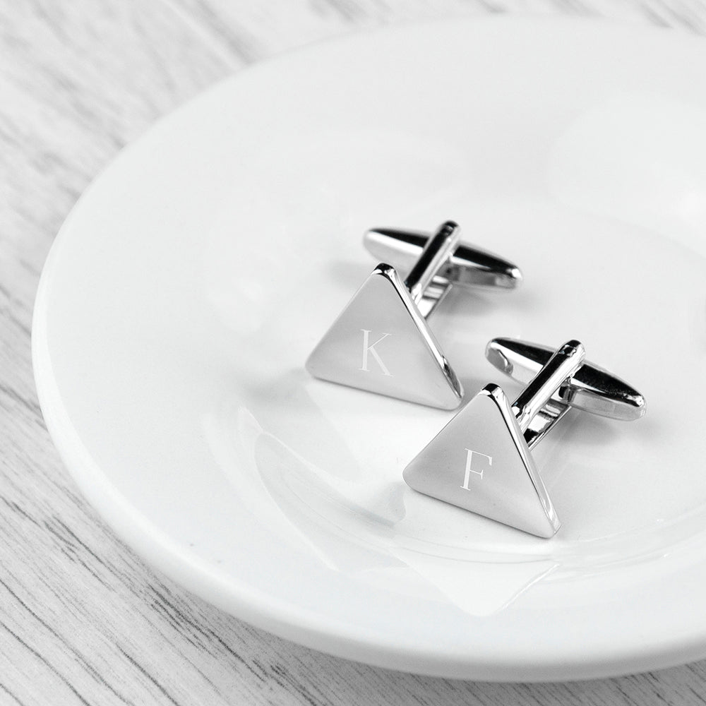 Personalised Rhodium-Plated Triangle Cufflinks