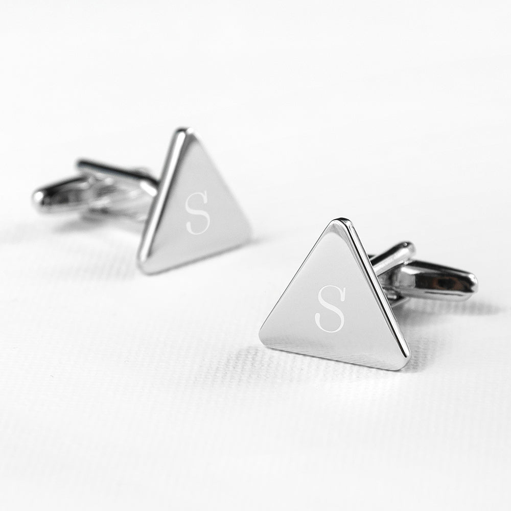 Personalised Rhodium-Plated Triangle Cufflinks