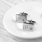 Personalised Brushed Silver Cufflinks with Crystal
