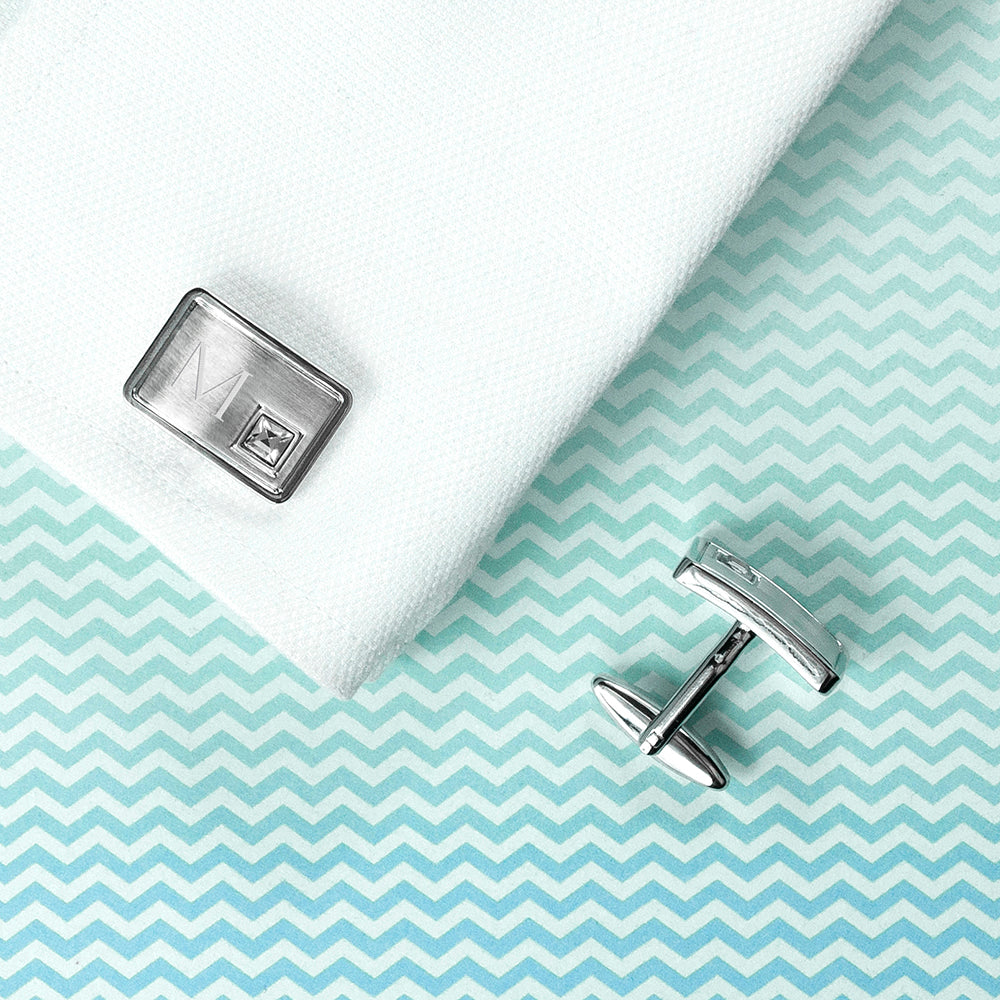 Personalised Brushed Silver Cufflinks with Crystal