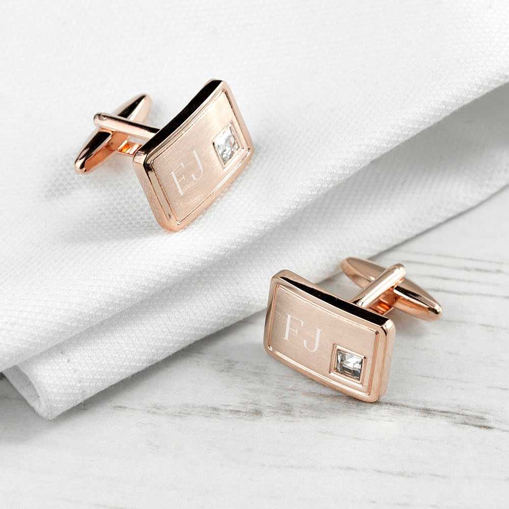 Personalised Rose Gold-Plated Cufflinks with Crystal