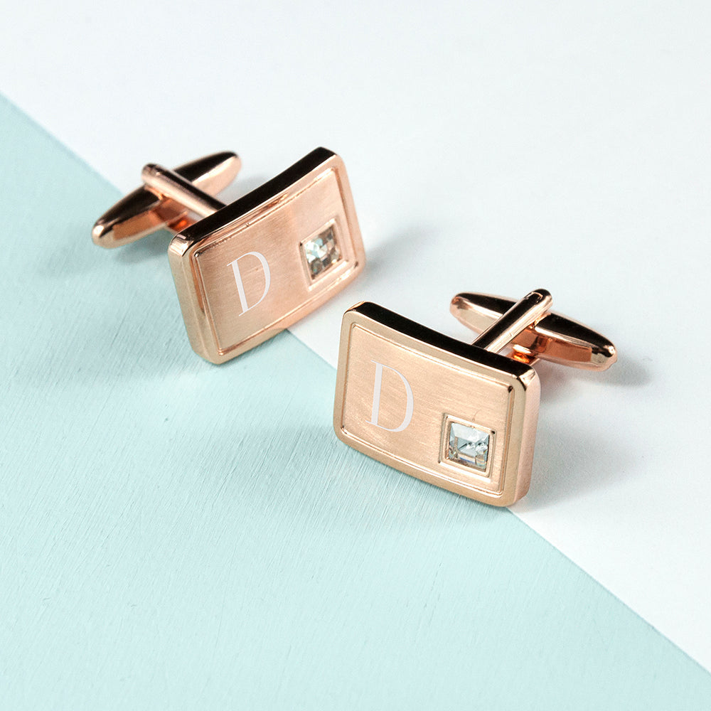 Personalised Rose Gold-Plated Cufflinks with Crystal