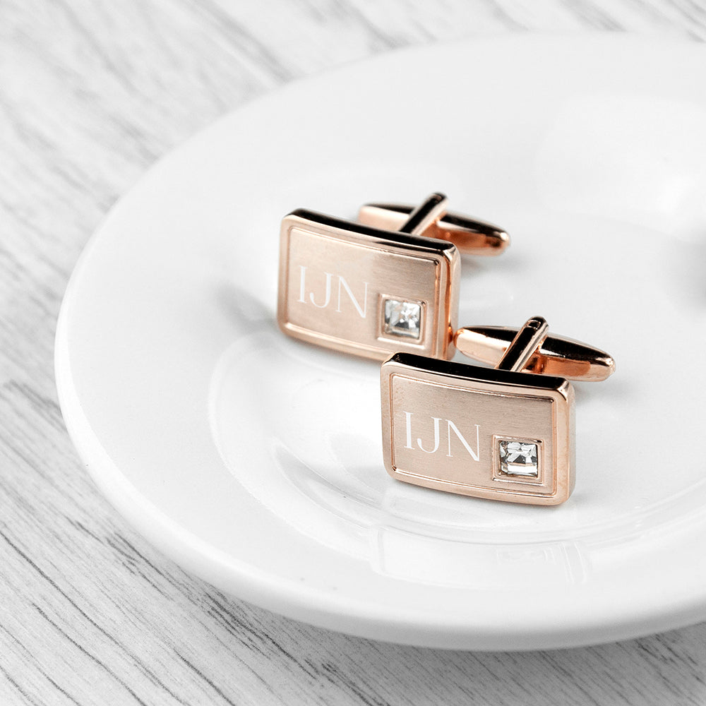 Personalised Rose Gold-Plated Cufflinks with Crystal