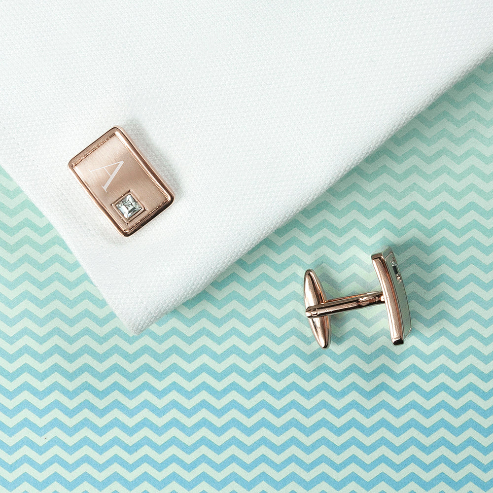 Personalised Rose Gold-Plated Cufflinks with Crystal
