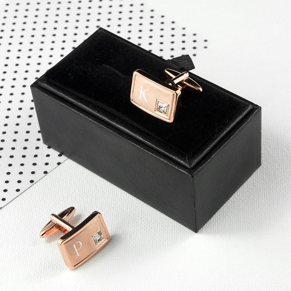 Personalised Rose Gold-Plated Cufflinks with Crystal