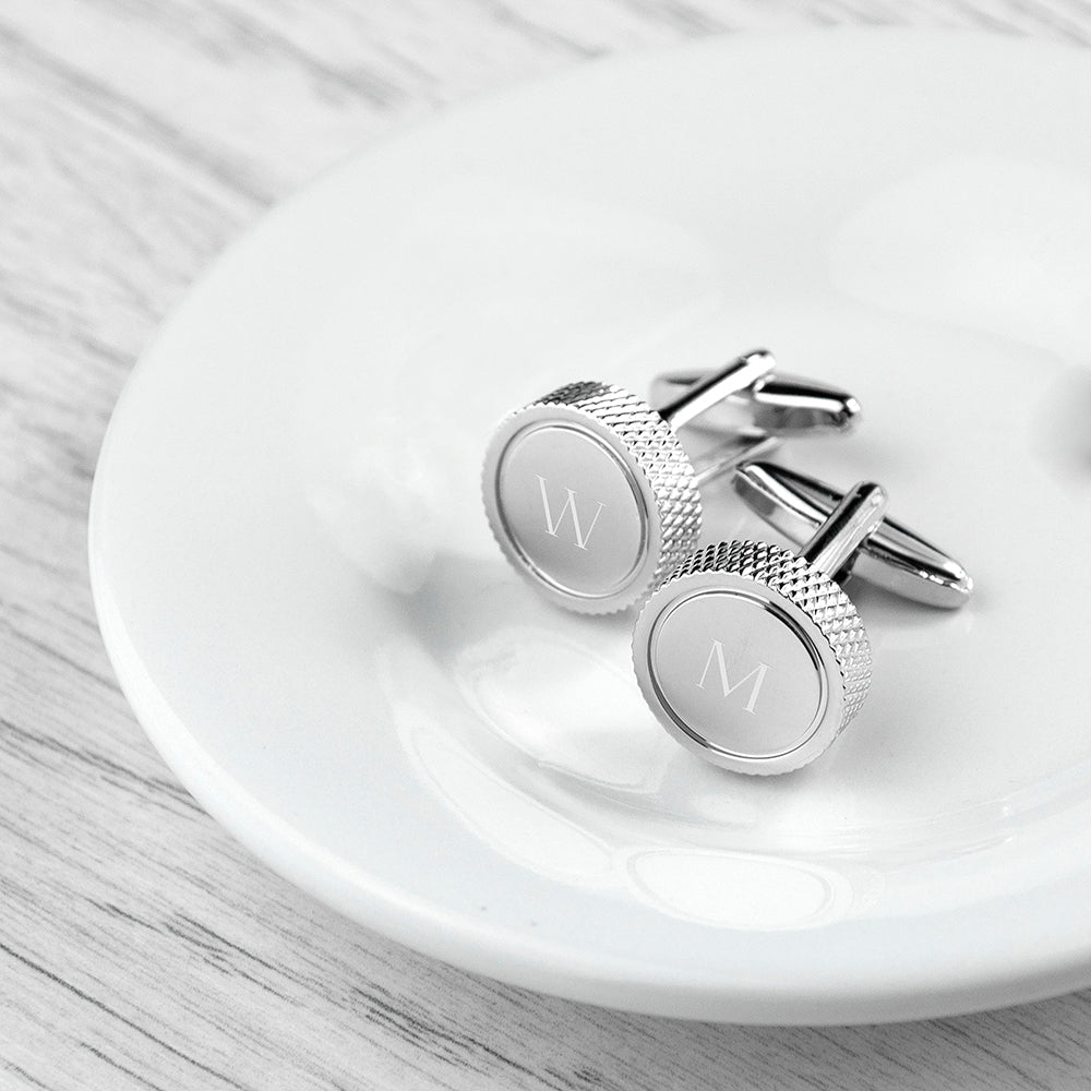 Personalised Round Rhodium-Plated Cufflinks
