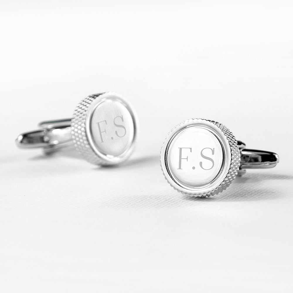 Personalised Round Rhodium-Plated Cufflinks