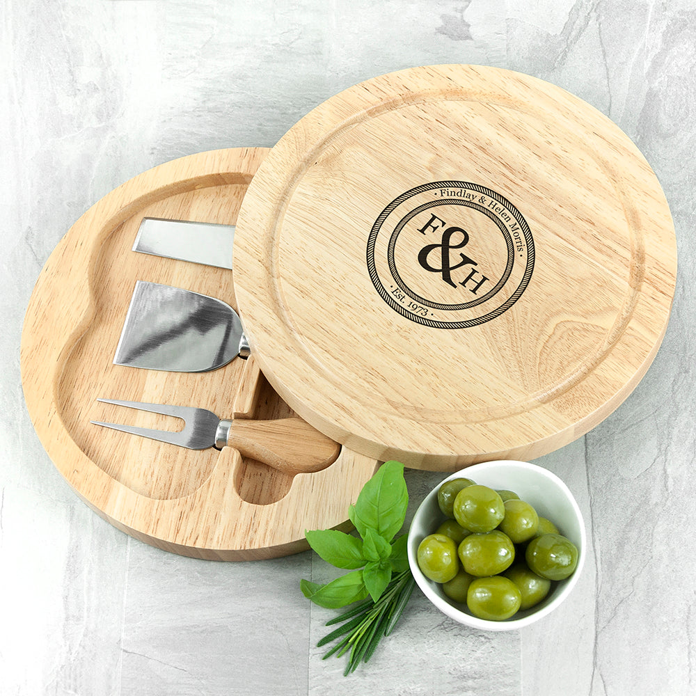 Monogrammed Couples’ Emblem Cheese Board Set