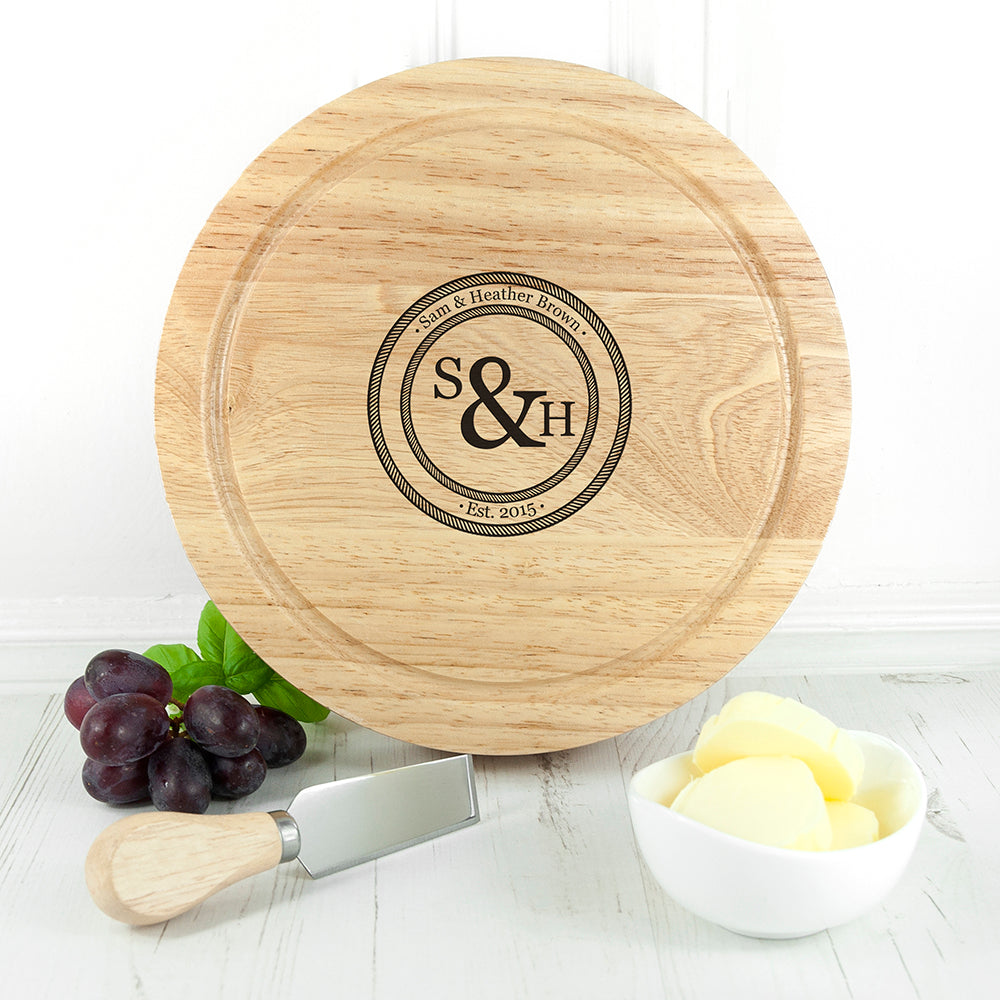Monogrammed Couples’ Emblem Cheese Board Set